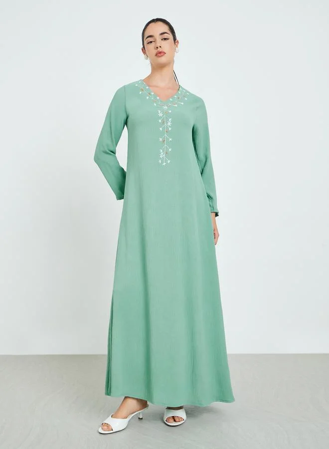 Amirah Women Green Embroidered A-Line Jalabiya